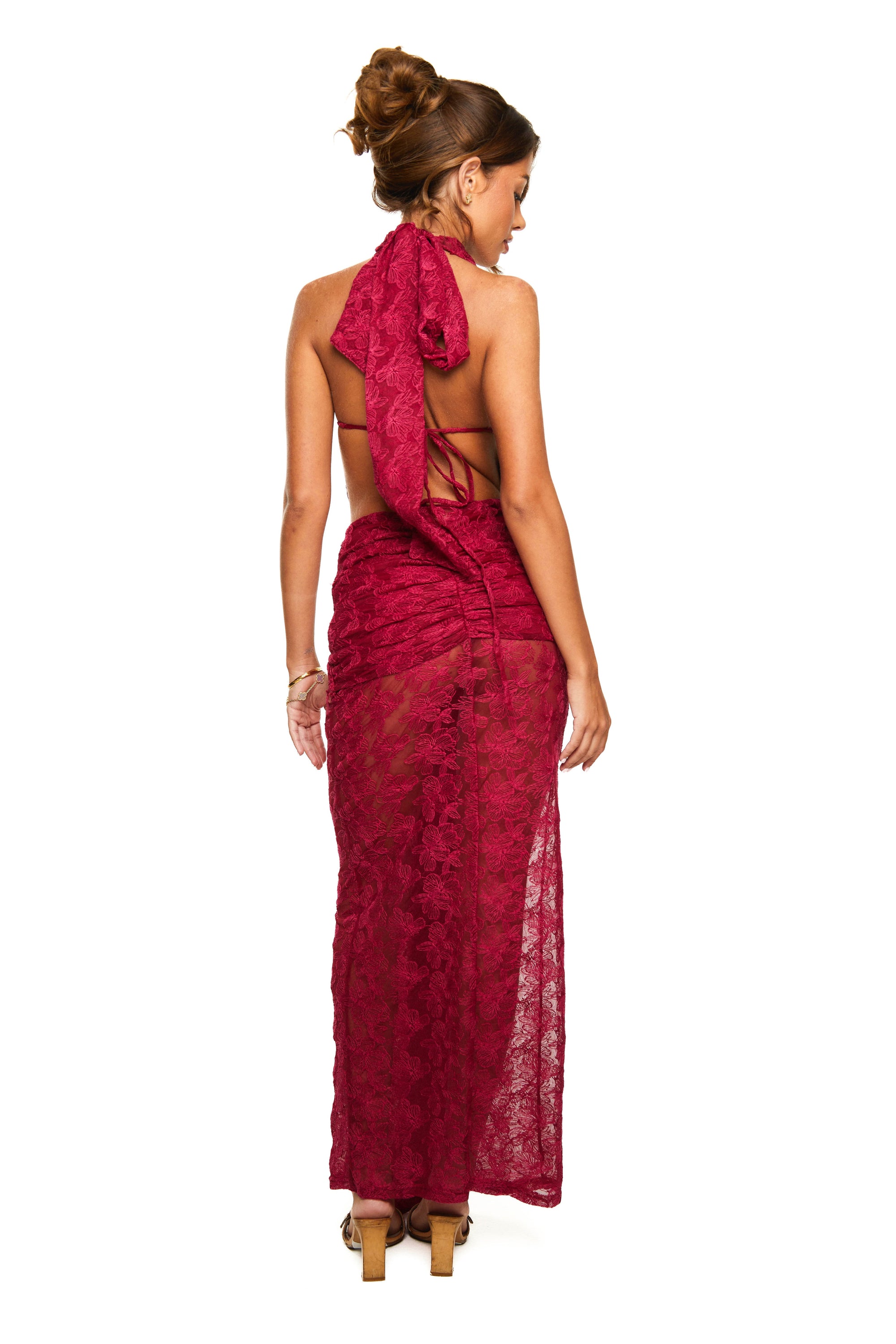 Drape Maxi Skirt | Floral Lace in Wine
