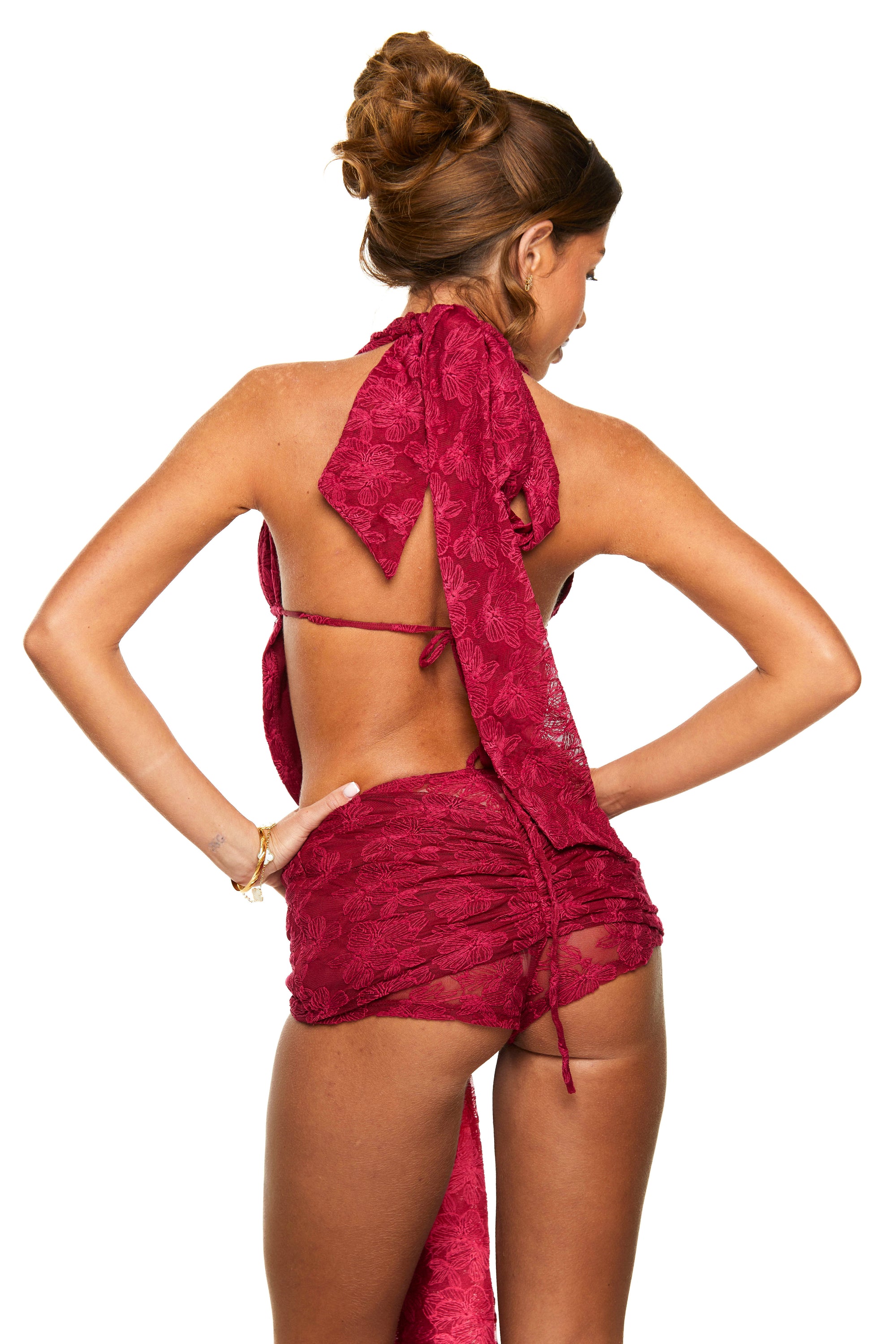 Deep Cowl Top | Floral Lace in Wine