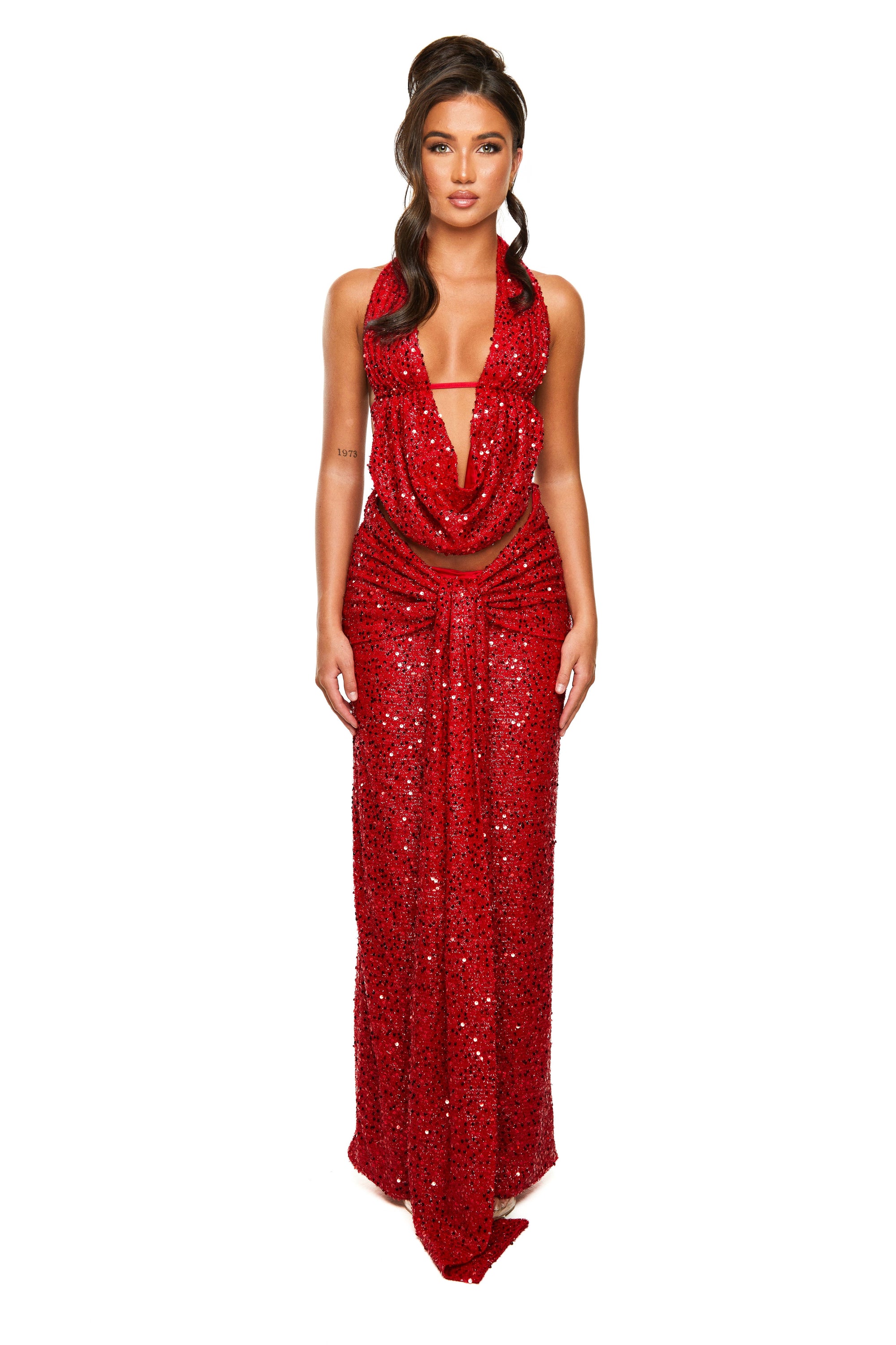 Deep Cowl Top | Premium Sequin in Cosmopolitan