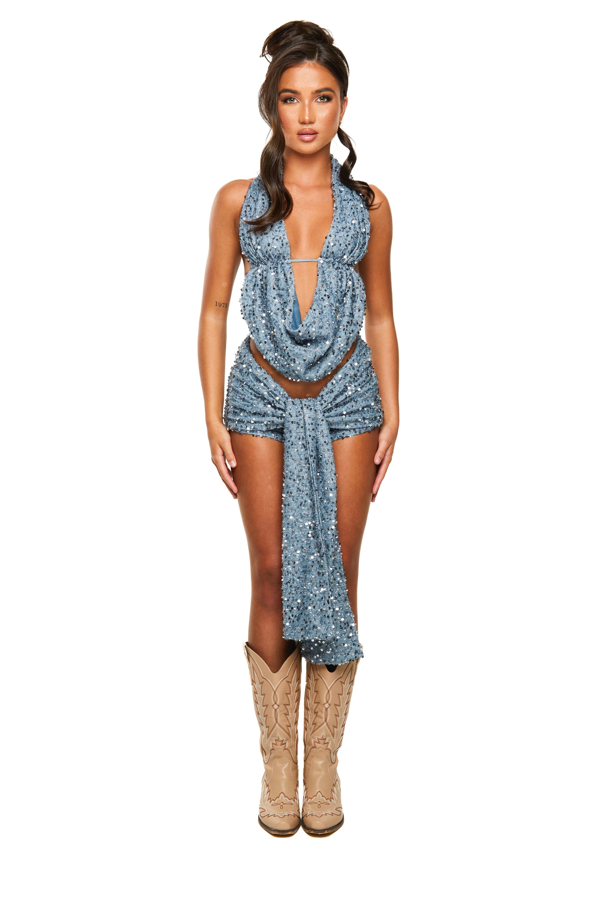 Deep Cowl Top | Premium Sequin in Martini