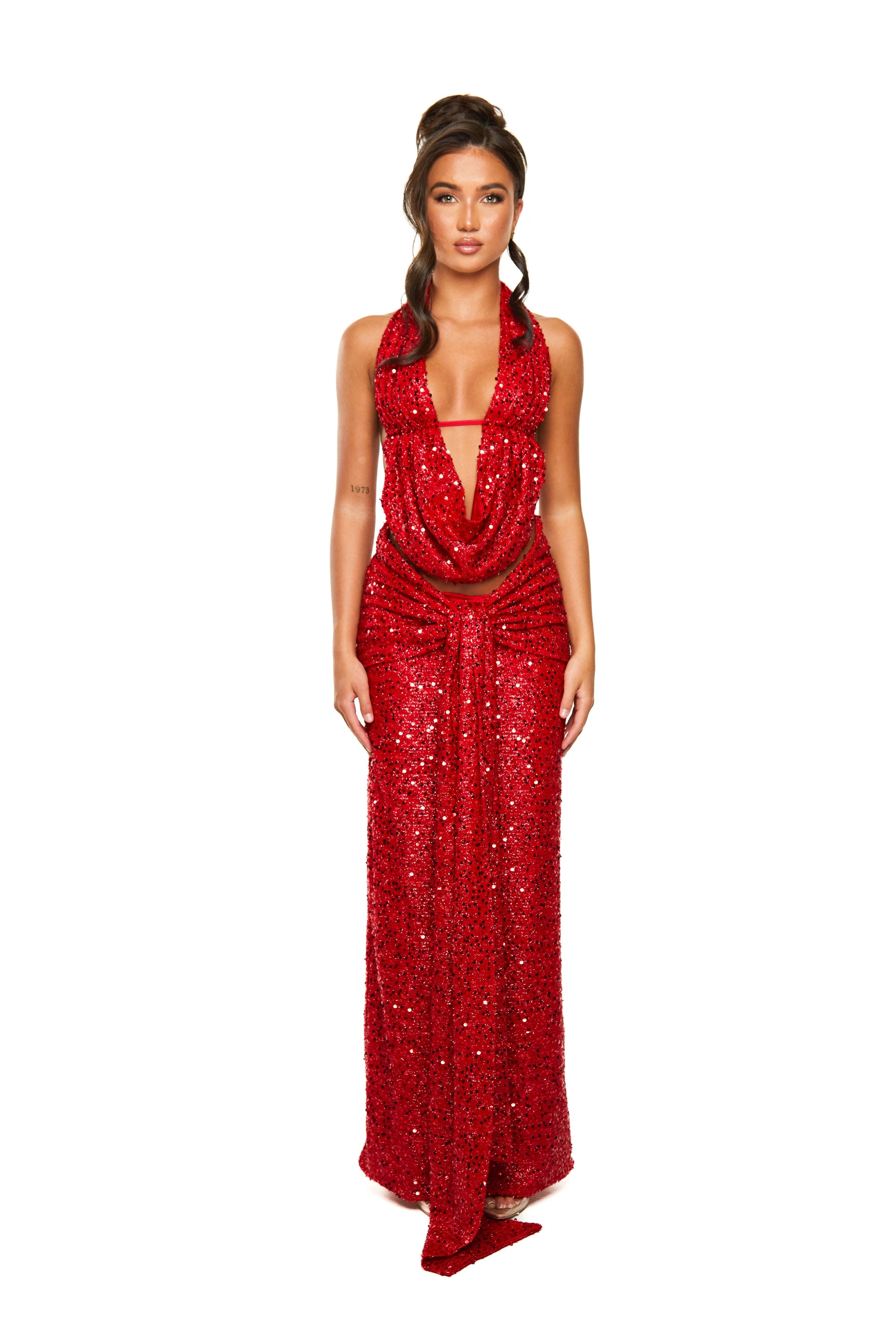 Deep Cowl Top | Premium Sequin in Cosmopolitan