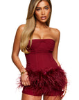 Structured Corset & Premium Feather Skirt in Wine