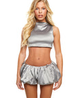 Structured Crop top | Silk in Slate Silver