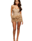 Structured Corset & Ostrich Feather Skirt in Nude