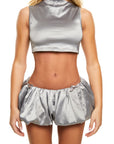 Structured Top & Bubble Skirt | Silk in Slate Silver