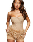 Structured Corset & Ostrich Feather Skirt in Nude