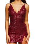 Sparkle Slip Dress | Premium Sequin & Lace in Wine