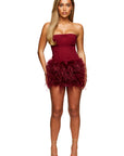 Structured Corset & Premium Feather Skirt in Wine