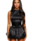 Silk Cinched Bodysuit & Studded Ring Bubble Skirt