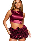 Floral Skirt & Structured Top | Egyptian Silk in Wine