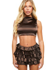 Structured Crop Top & Ruffle Skort | Silk in Dark Chocolate