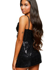 Sparkle Slip Dress | Premium Sequin & Lace in Midnight Black