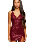 Sparkle Slip Dress | Premium Sequin & Lace in Wine