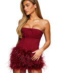 Structured Corset & Premium Feather Skirt in Wine