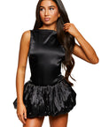 Silk Cinched Bodysuit & Studded Ring Bubble Skirt