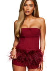 Structured Corset & Premium Feather Skirt in Wine