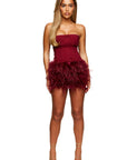 Structured Corset & Premium Feather Skirt in Wine