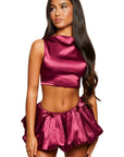 Structured Top & Bubble Skirt | Silk in Wine